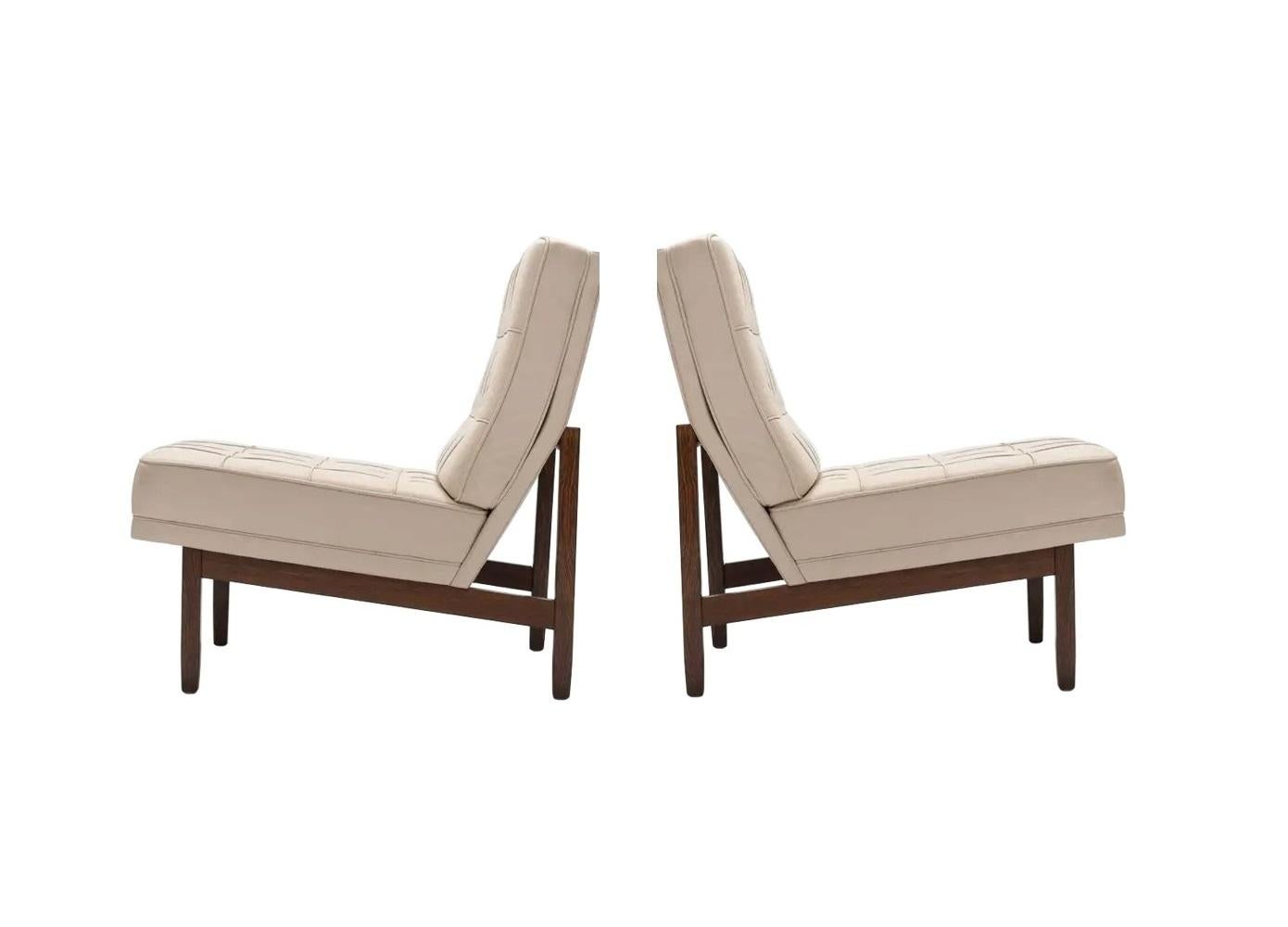 Sedie da salotto vintage di Florence Knoll restaurate in pelle in vendita 4