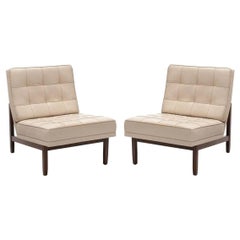 Fauteuils de salon vintage Florence Knoll en cuir restaurés