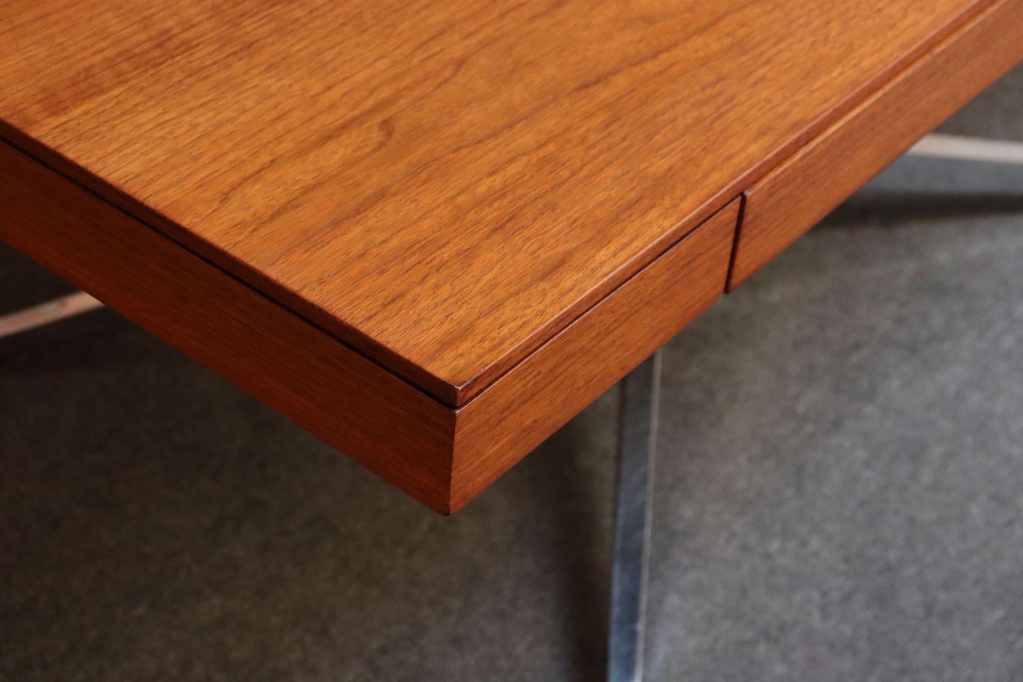 Vintage Florence Knoll Teak and Chromed-Steel Partner's Desk / Executive Desk For Sale 5