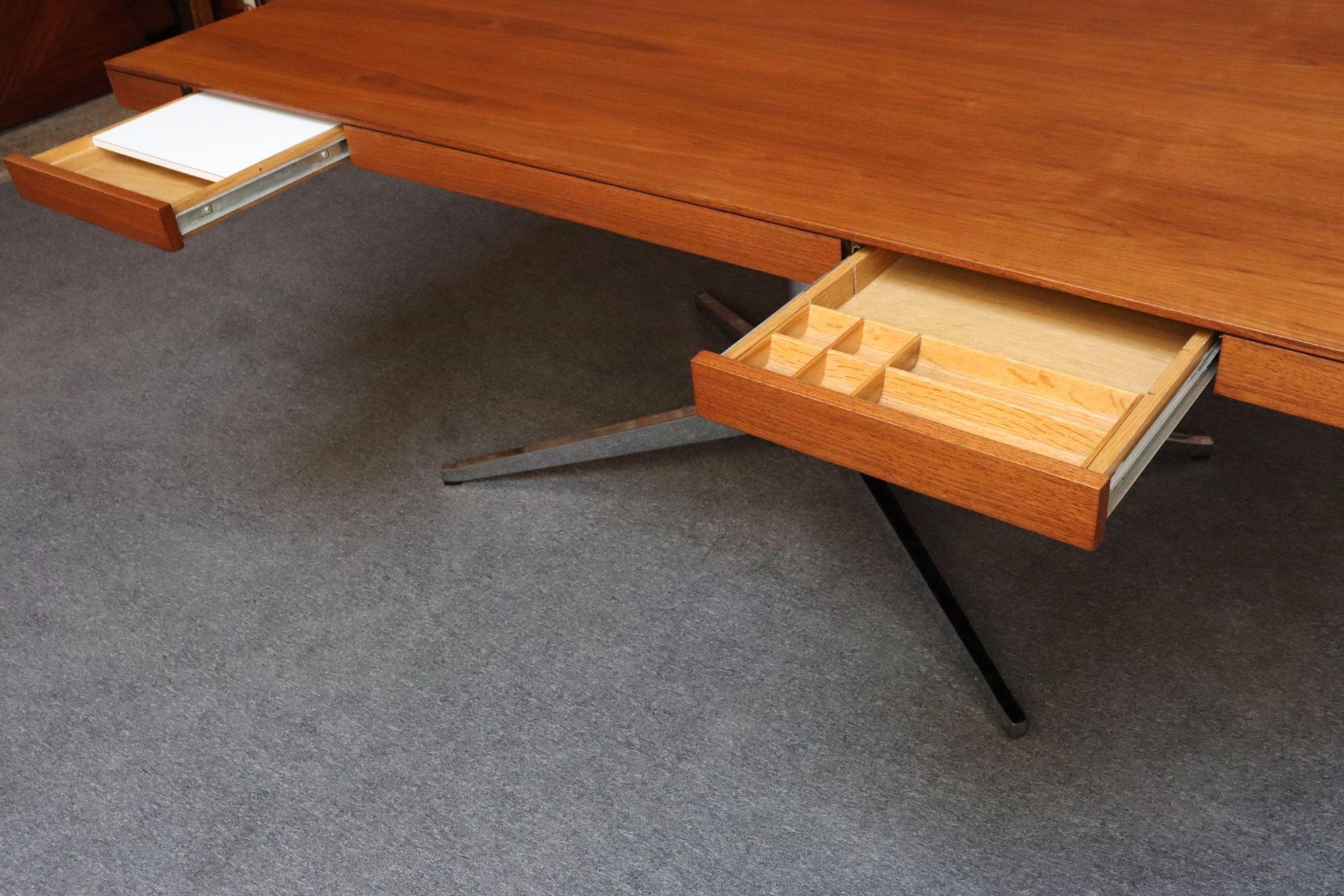 Vintage Florence Knoll Teak and Chromed-Steel Partner's Desk / Executive Desk For Sale 7