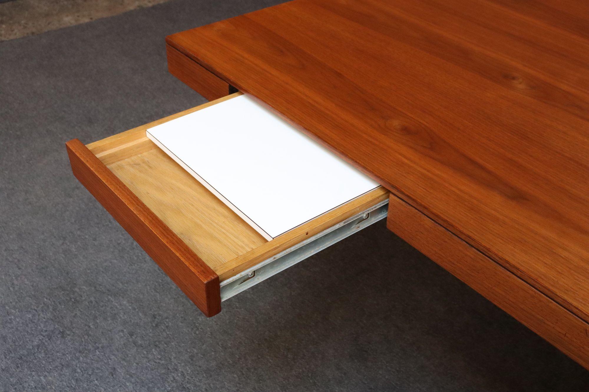 Vintage Florence Knoll Teak and Chromed-Steel Partner's Desk / Executive Desk For Sale 8