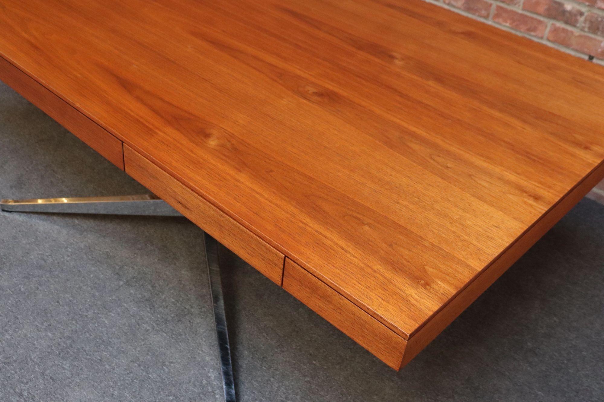 Vintage Florence Knoll Teak and Chromed-Steel Partner's Desk / Executive Desk For Sale 10
