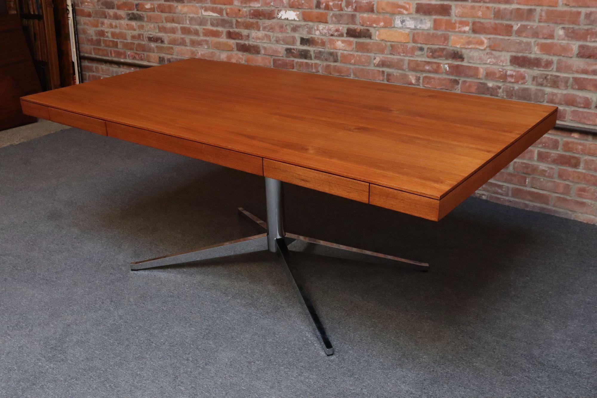 Late 20th Century Vintage Florence Knoll Teak and Chromed-Steel Partner's Desk / Executive Desk For Sale
