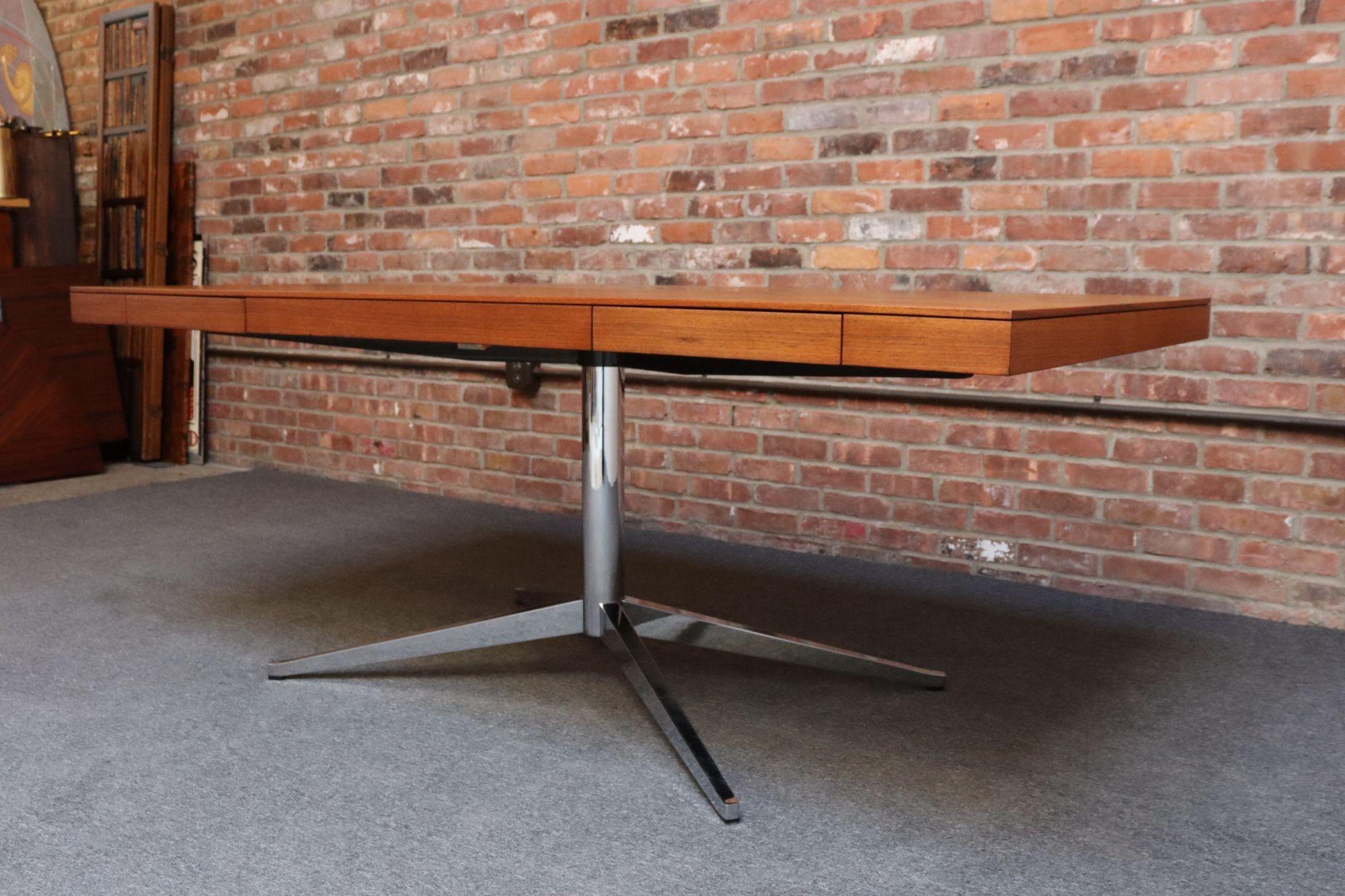 Vintage Florence Knoll Teak and Chromed-Steel Partner's Desk / Executive Desk For Sale 1