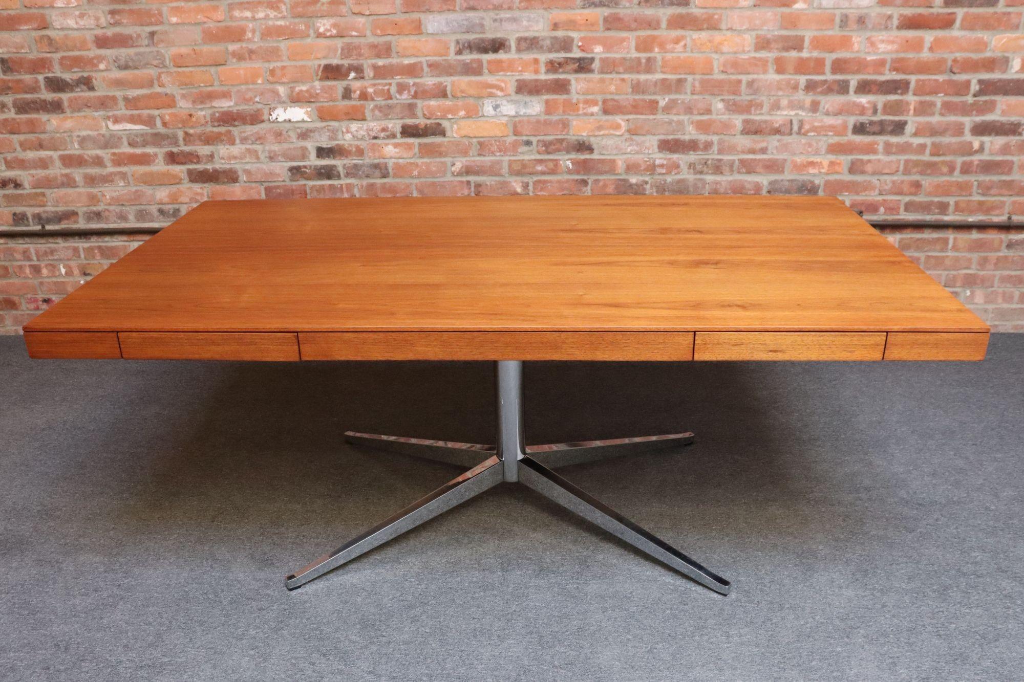 Vintage Florence Knoll Teak and Chromed-Steel Partner's Desk / Executive Desk For Sale 3