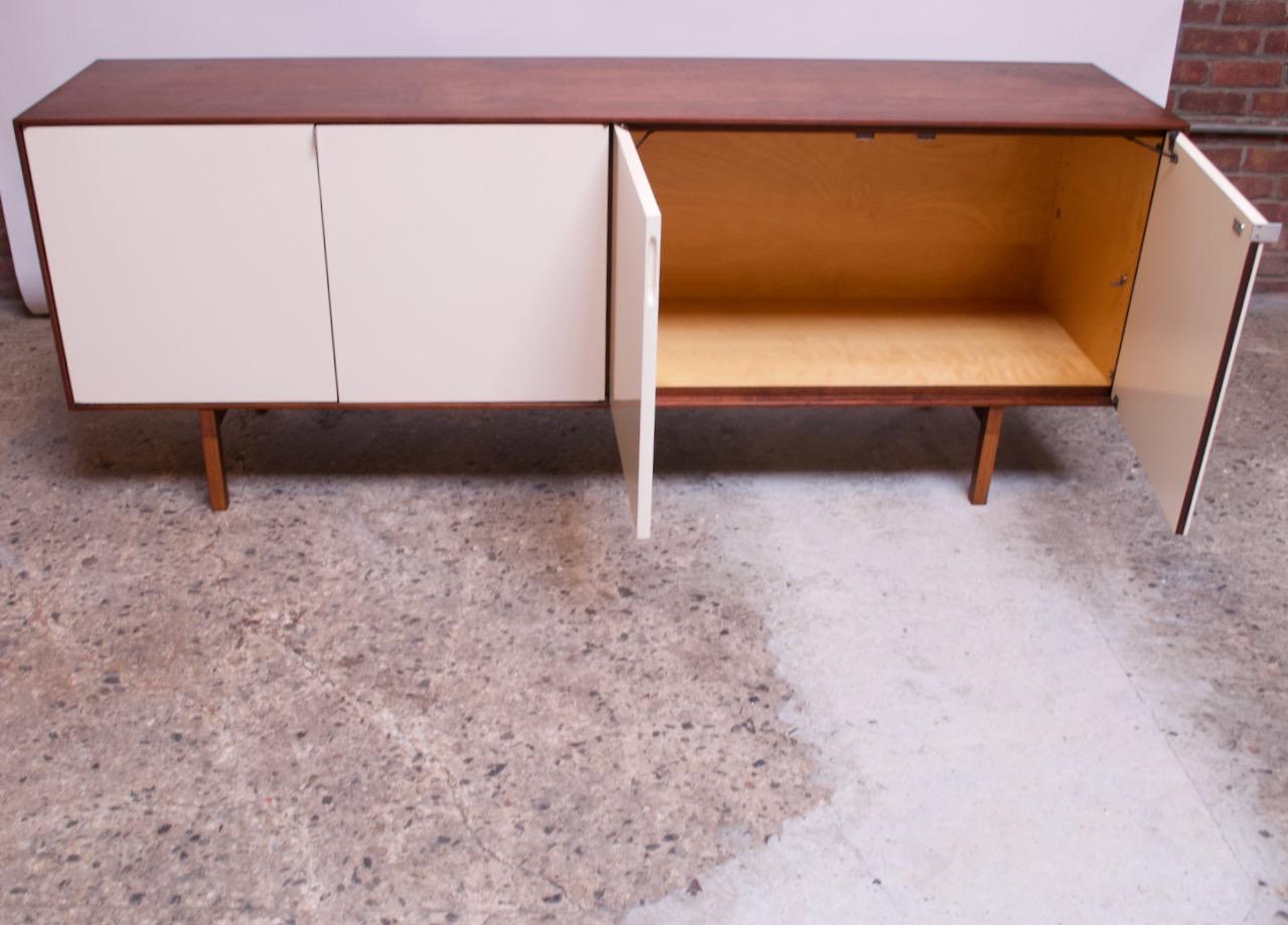 white and walnut credenza