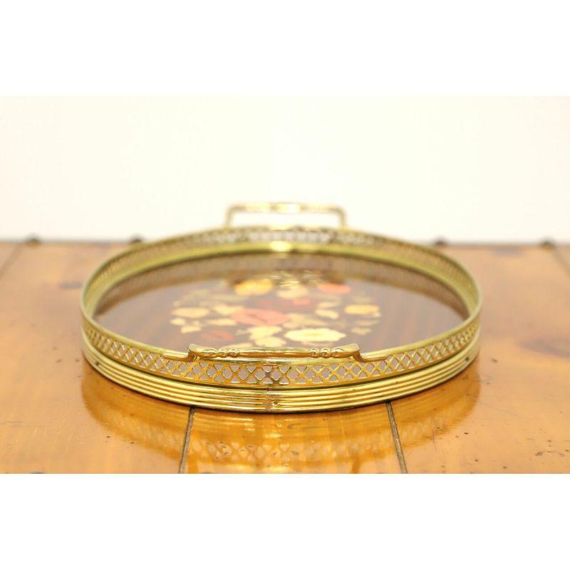 Italian Vintage Florentia Marquetry Drink Tray with Brass Rim For Sale