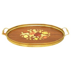 Vintage Florentia Marquetry Drink Tray with Brass Rim