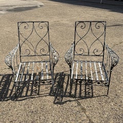 Vintage Florentine Craft Studio Salterini Style Wrought Iron Lounge Chairs, Pair