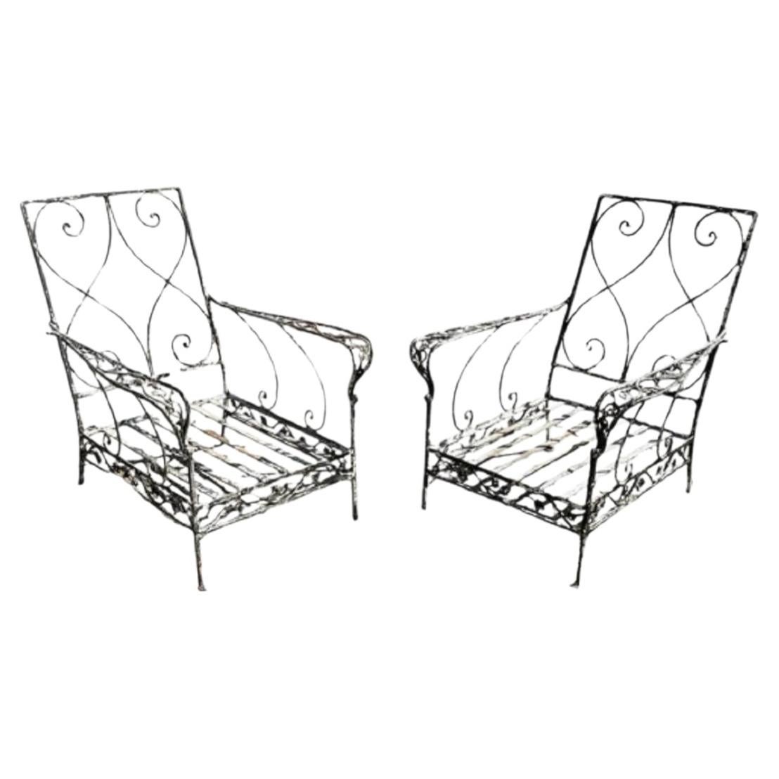 Vintage Florentine Craft Studio Salterini Stil Schmiedeeisen Lounge Stühle, Paar im Angebot