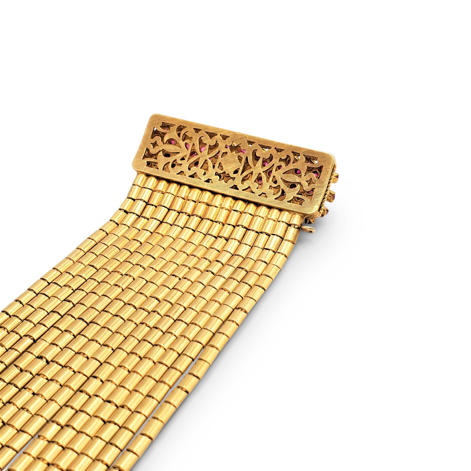 Vintage Florentine Finish Gold und Rubin Multi-Strand Spaghetti Link Armband 1