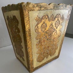 Vintage Florentine Gilt and Painted Waste Basket