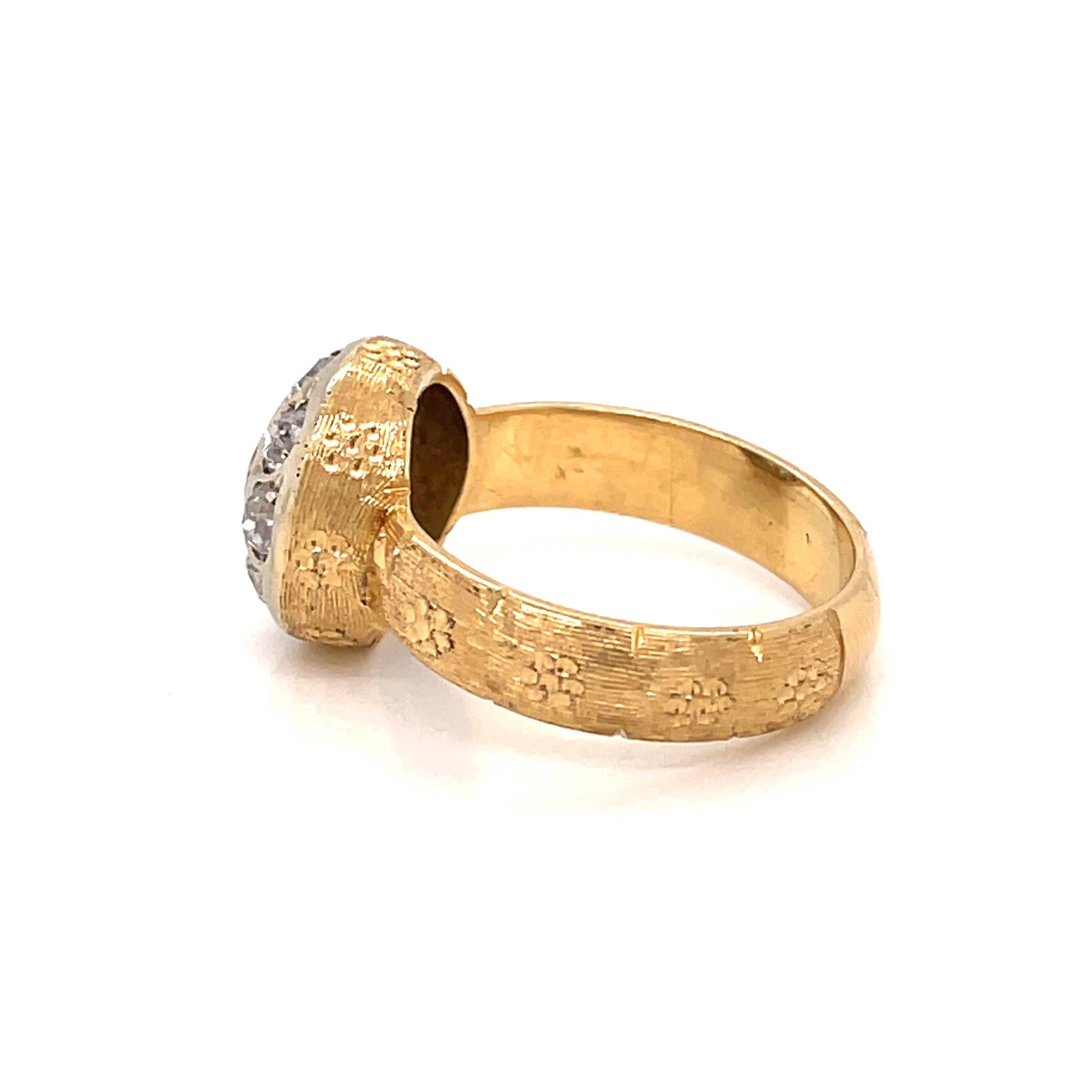 Vintage Florentine Gold Diamond Engraved Ring 5