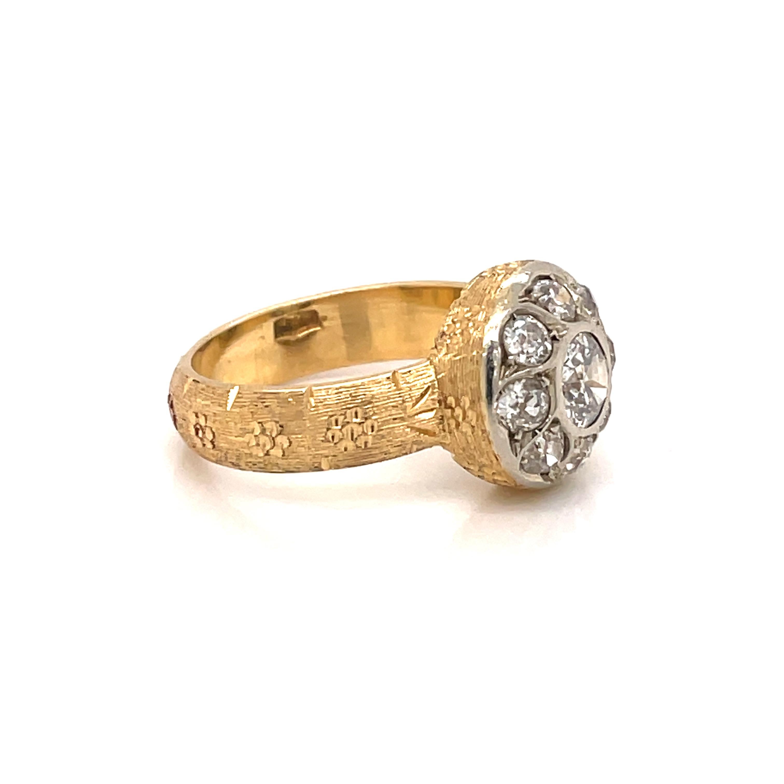 Women's Vintage Florentine Gold Diamond Engraved Ring