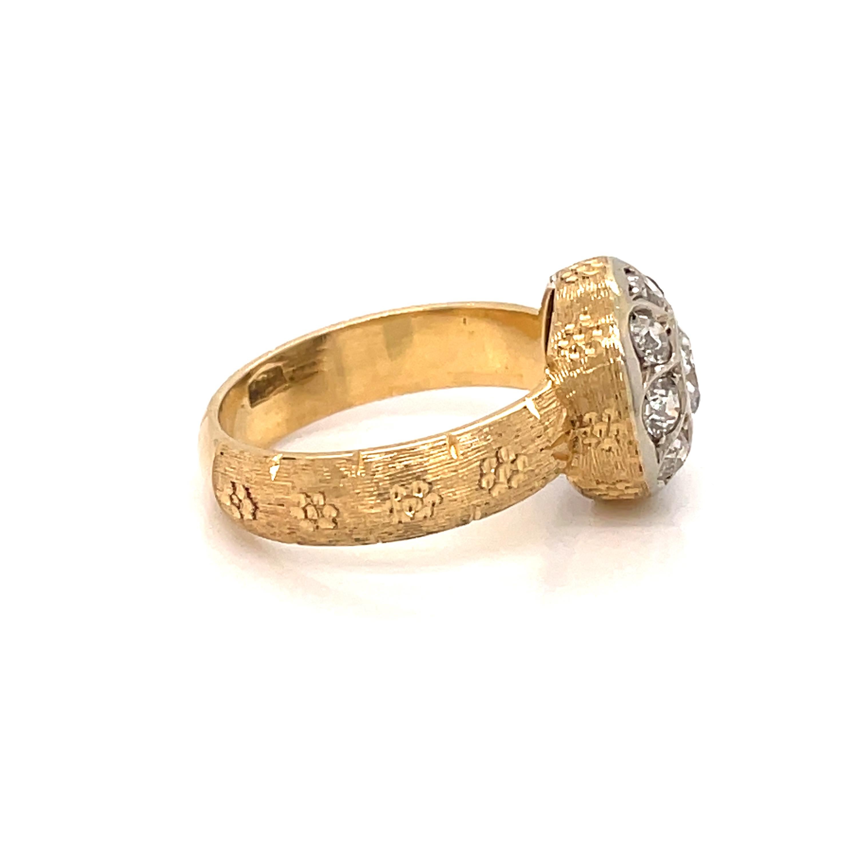 Vintage Florentine Gold Diamond Engraved Ring 3