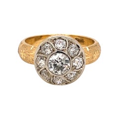 Vintage Florentine Gold Diamond Engraved Ring