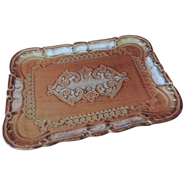 Vintage Florentine Gold Hand Painted Mail Tray For Sale at 1stDibs