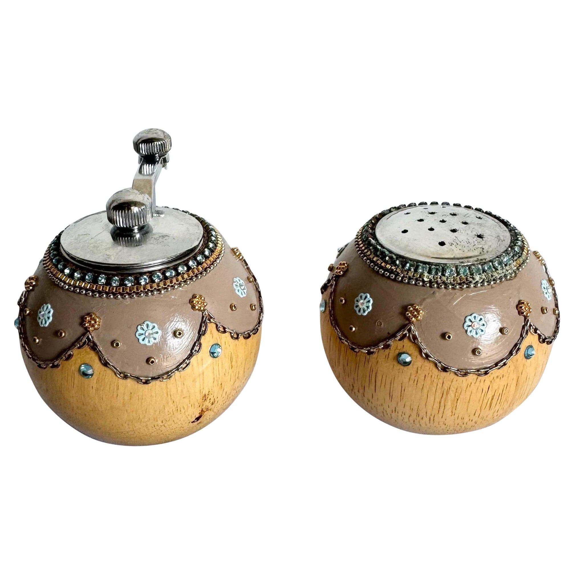 Vintage Florentine Hand Designed Salt Shaker and Pepper Grinder - a Pair