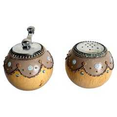 Vintage Florentine Hand Designed Salt Shaker and Pepper Grinder - a Pair