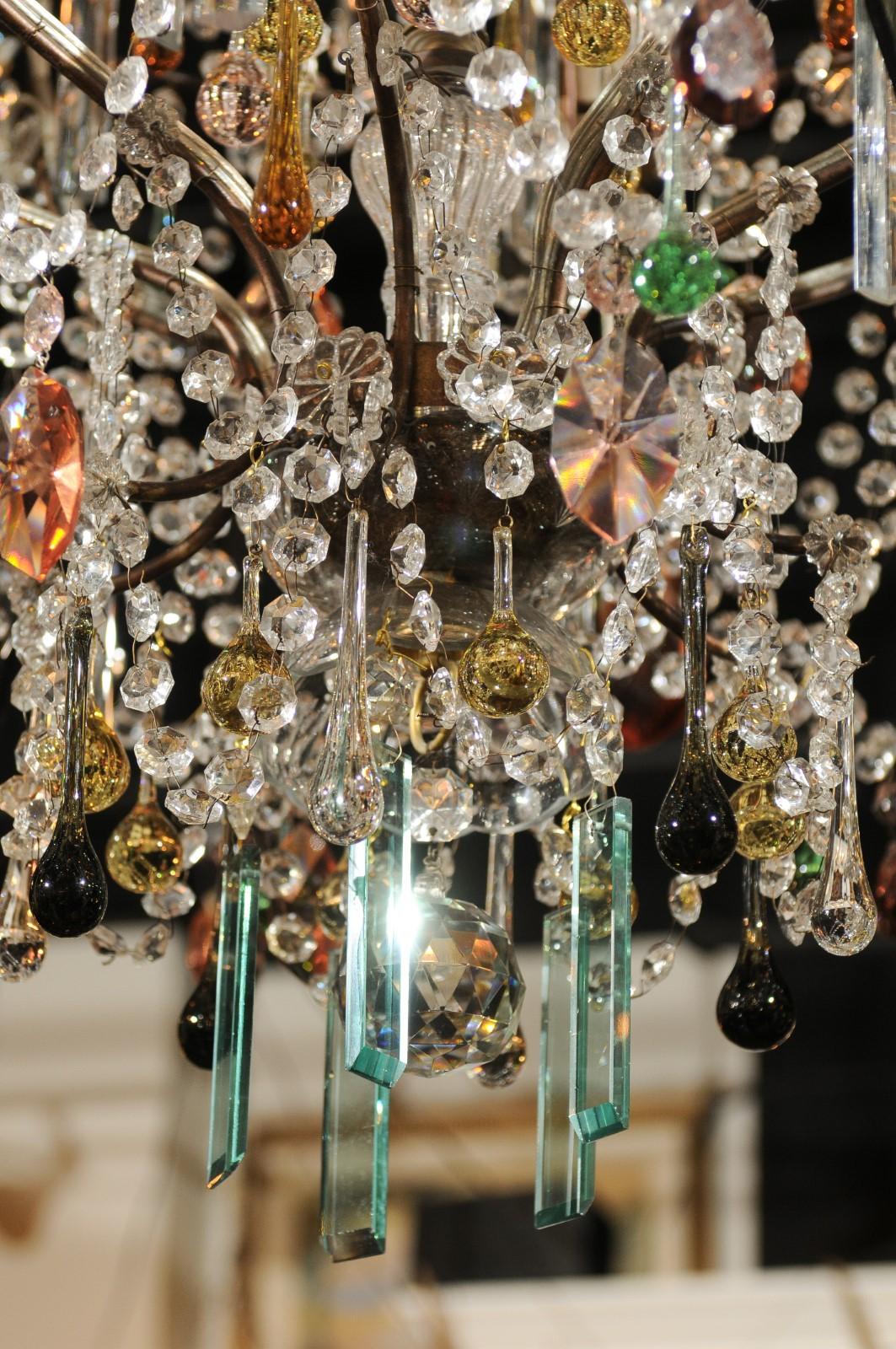 Vintage Florentine Midcentury 16-Light Chandelier Draped with Colorful Crystals 4