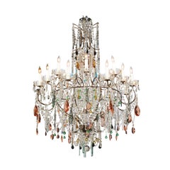 Vintage Florentine Midcentury 16-Light Chandelier Draped with Colorful Crystals
