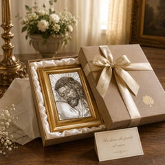 Cuadro de pared con bajorrelieve vintage de estilo florentino «Sacred Silver», chapado en plata 925