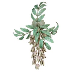 vintage florentine wisteria WALL LAMP metal floral style italy 1970s/80s