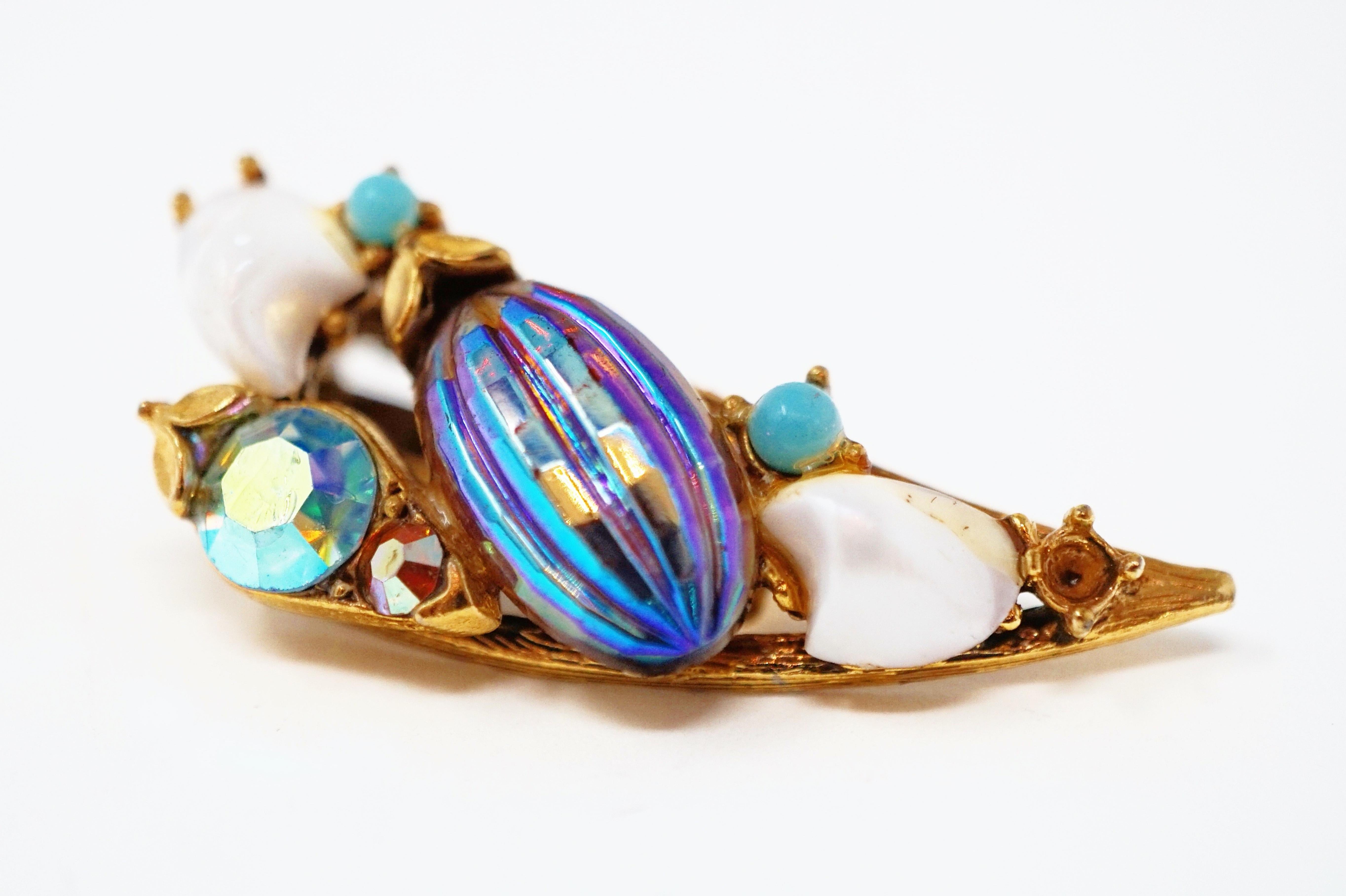 Vintage Florenza Aurora Borealis Bead & Rhinestone Crawler Earrings, circa 1970 6