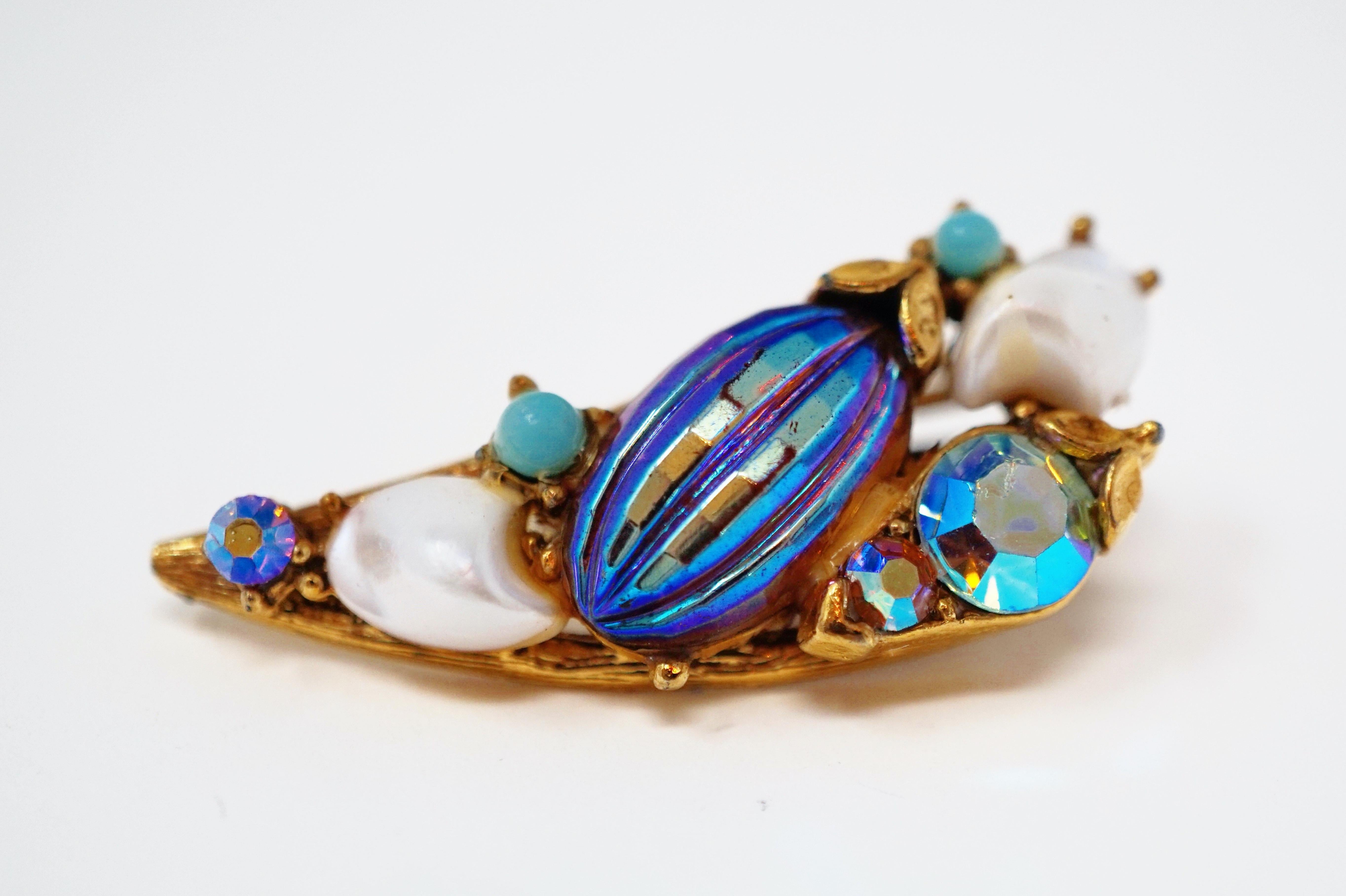Vintage Florenza Aurora Borealis Bead & Rhinestone Crawler Earrings, circa 1970 5