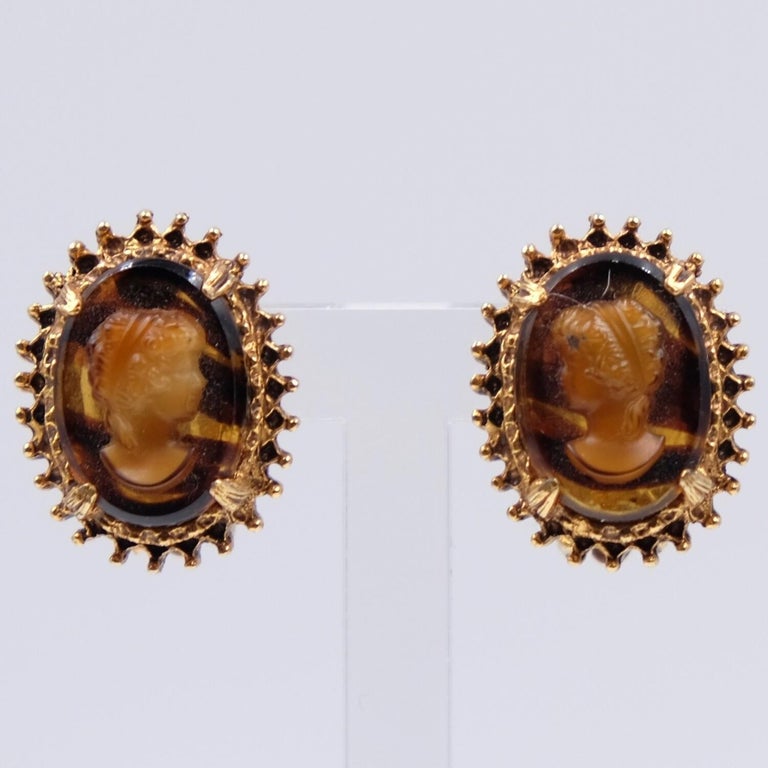 Vintage Florenza Cameo Plastic Clipon Earrings at 1stDibs