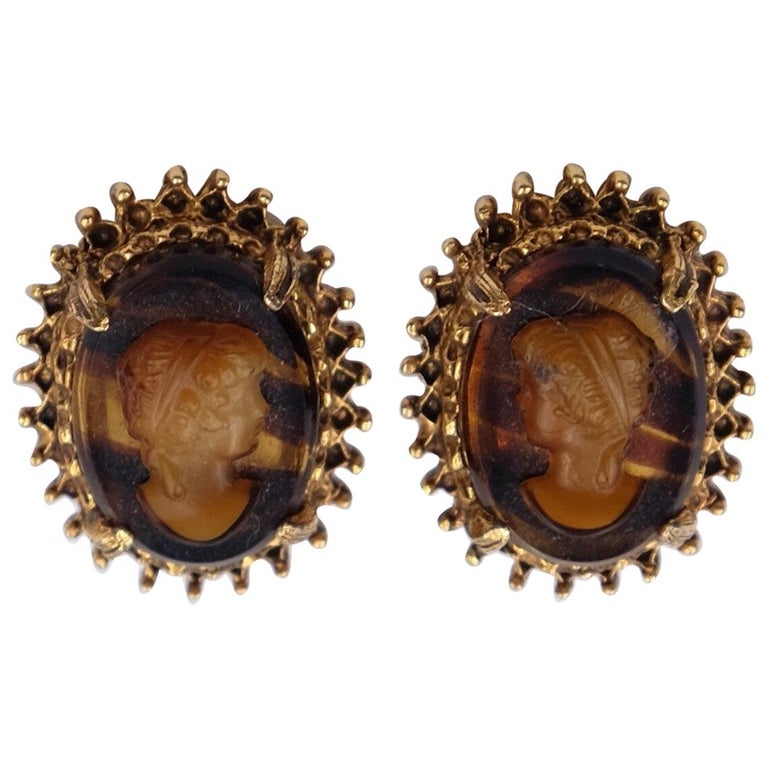Vintage Florenza Cameo Plastic Clipon Earrings at 1stDibs