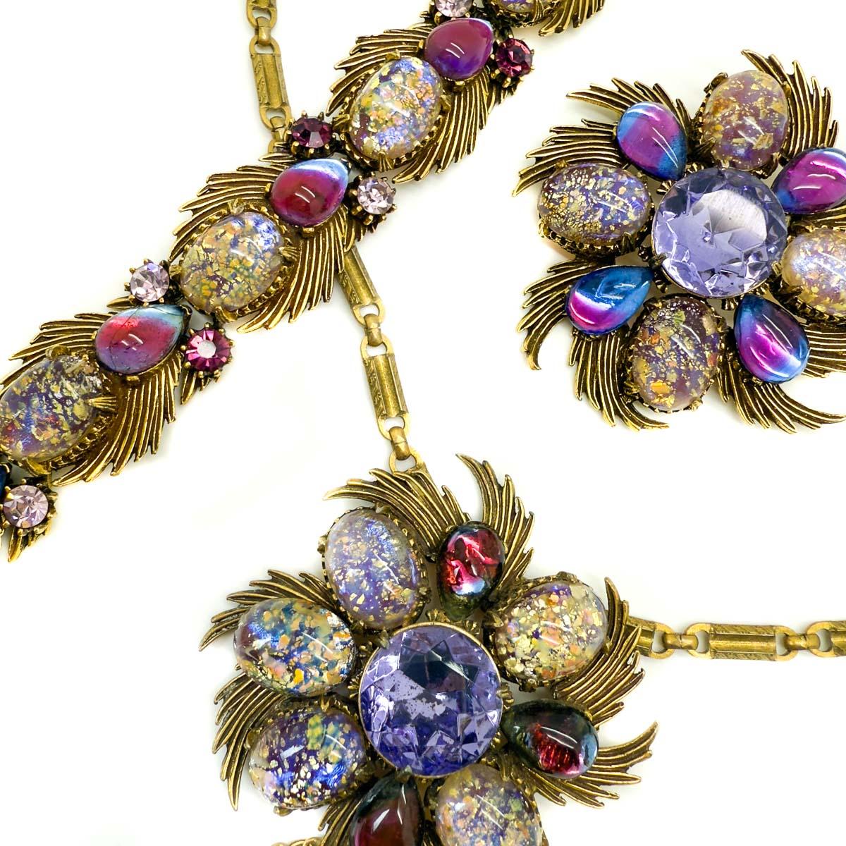 Vintage Florenza Dragons Breath 3pc Parure Necklace Brooch Bracelet 1960s Rare For Sale 7