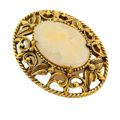 Vintage FLORENZA gold cameo designer brooch