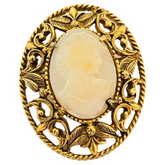 Vintage FLORENZA gold cameo designer brooch 