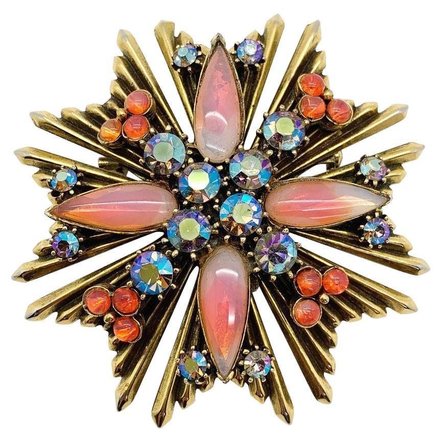 Vintage Florenza Opaline Maltese Cross Brooch 1960s