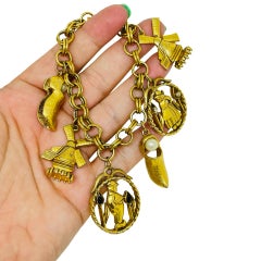 Vintage FLORENZA signed gold tone chain Dutch charms designer bracelet