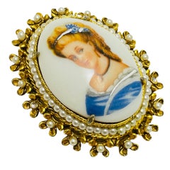 Broche vintage de diseño FLORENZA firmado en tono dorado con perlas de porcelana