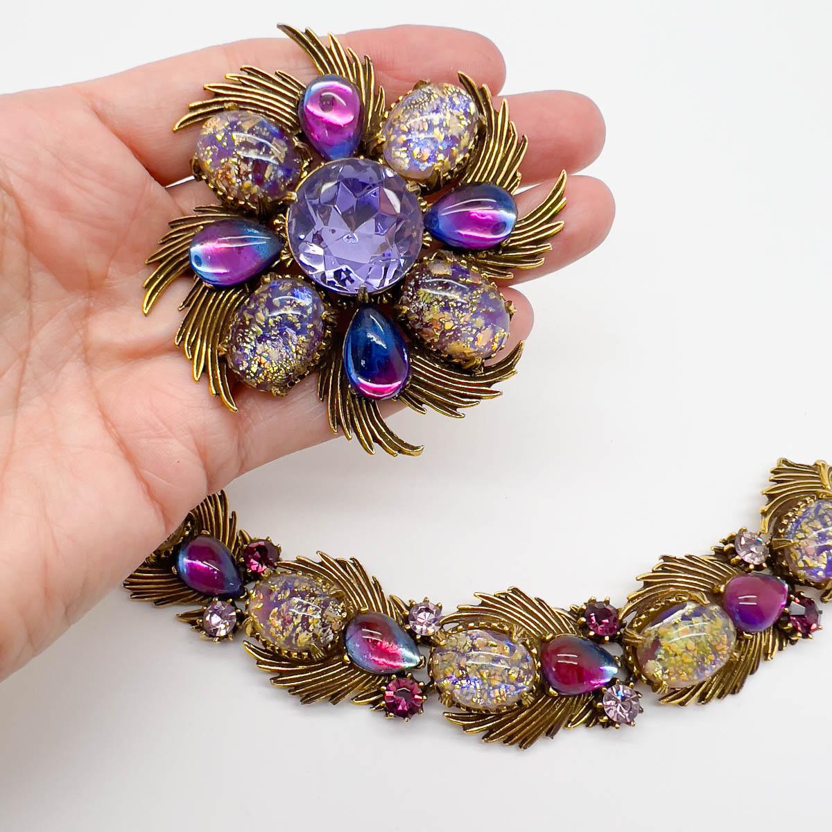 Vintage Florenza Statement Dragons Breath Bracelet & Brooch 1960s In Good Condition For Sale In Wilmslow, GB