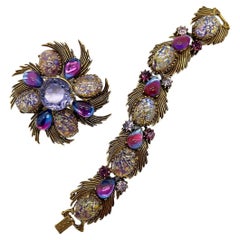 Vintage Florenza Statement Dragons Breath Bracelet & Brooch 1960s