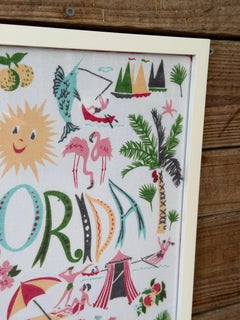 Vintage Florida Handkerchief Framed Textile by Carl Tait