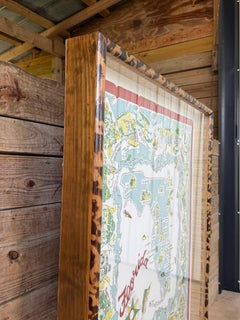 Tovaglia con mappa vintage della Florida, incorniciata su misura con rattan color tartaruga e tessuto di paglia