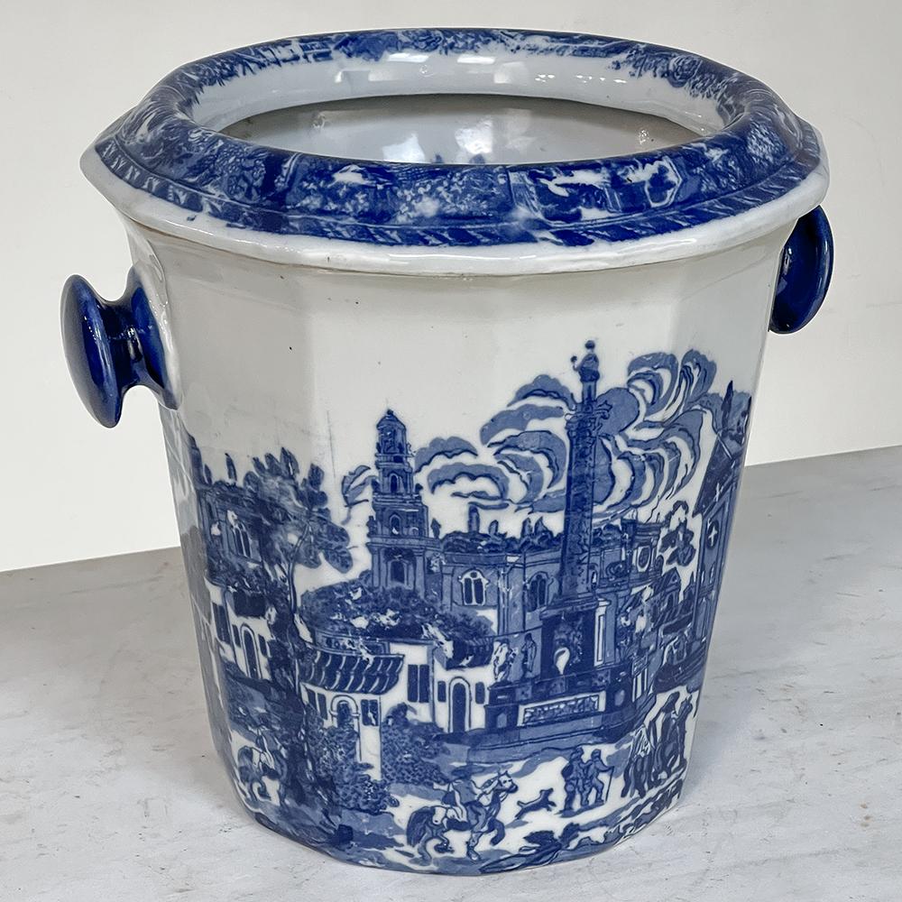 Vintage Flow Blue Ironstone Fruit Chiller by Victoria Ware is a wonderful find!  This particular design was intended to keep fresh fruit chilled and ready to eat right on the table.  Ice water would be placed in the vessel, and the fruit could sit