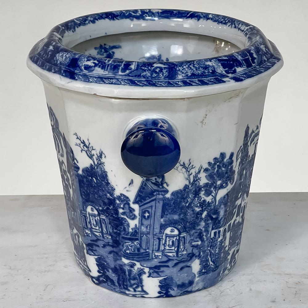 Hand-Painted Vintage Flow Blue Ironstone Fruit Chiller by Victoria Ware For Sale