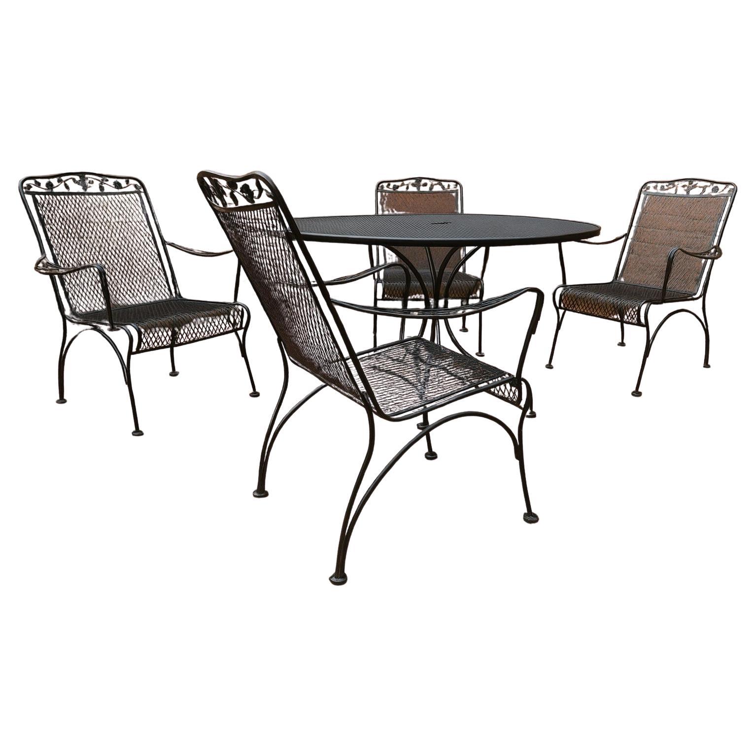 Vintage Flower and Leaf Wrought Iron Dining Set For Sale