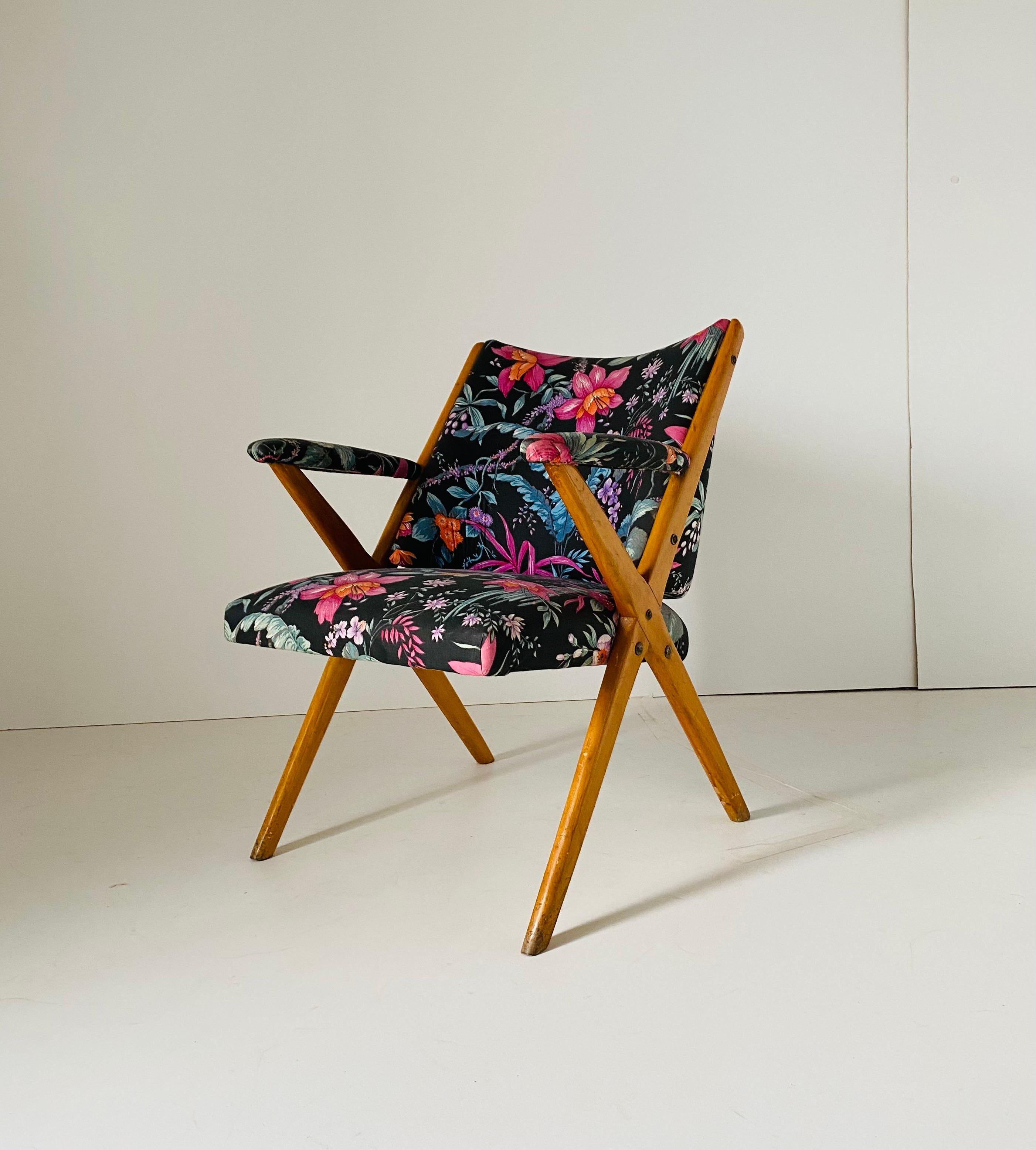Mid-Century Modern Midcentury Modern Dal Vera Armchair with Flower Pattern, Italy 1960's For Sale