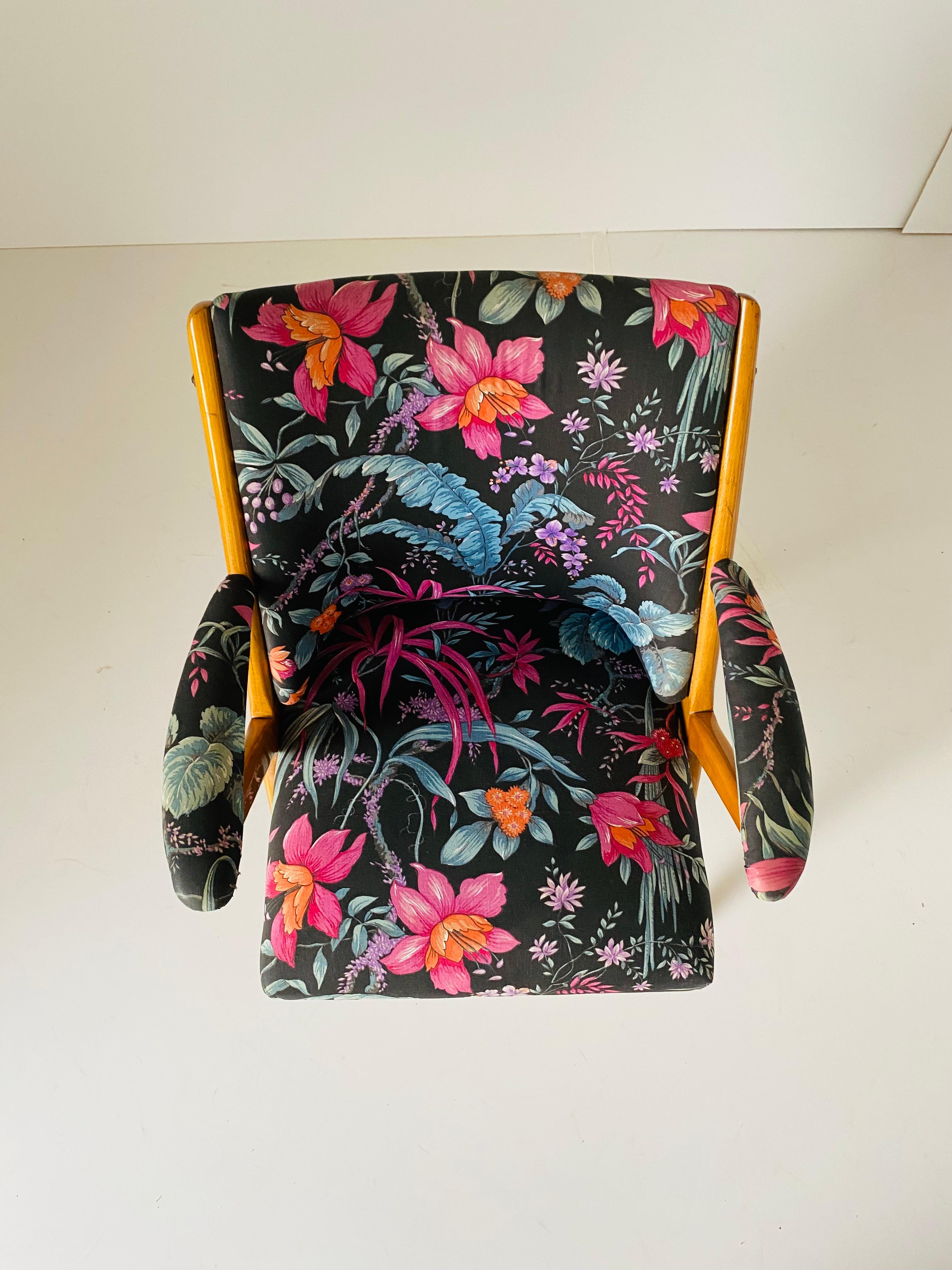 Mid-20th Century Midcentury Modern Dal Vera Armchair with Flower Pattern, Italy 1960's For Sale