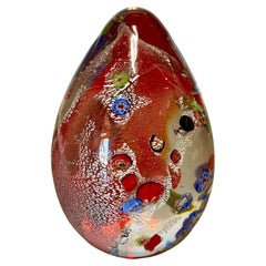 Vintage Flower Art Glass Egg Paperweight in the Style of Murano of Italy