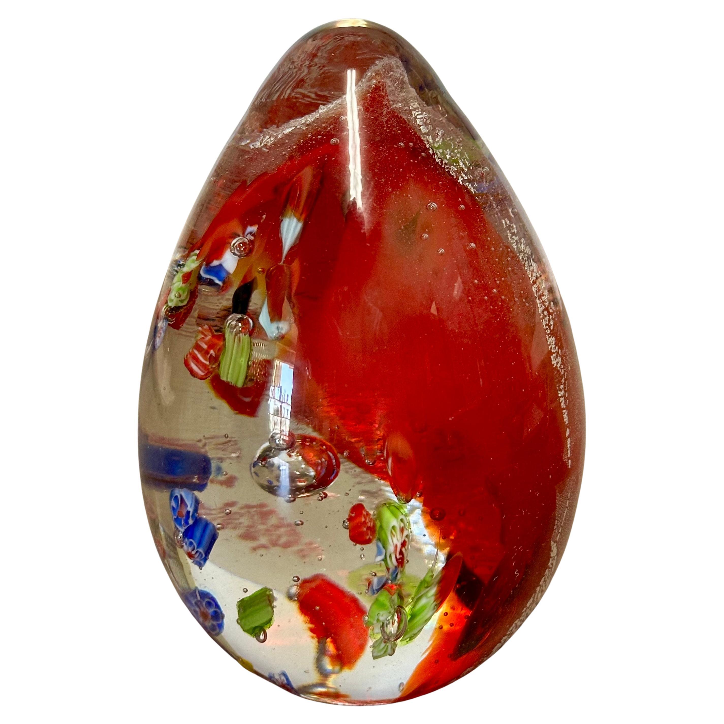 Vintage Flower Art Glass Egg Paperweight in the Style of Murano of Italy