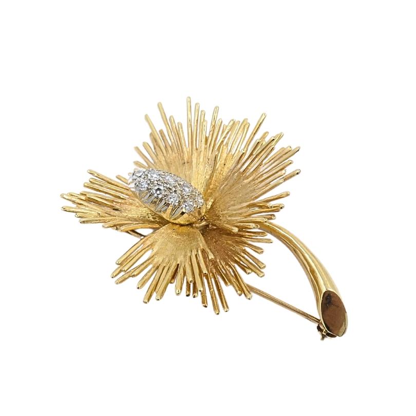 Vintage Flower Brooch 14k Gold Diamond For Sale 3