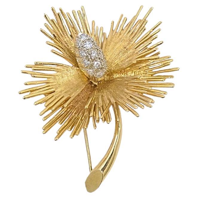Spilla a fiore vintage in oro 14k e diamanti